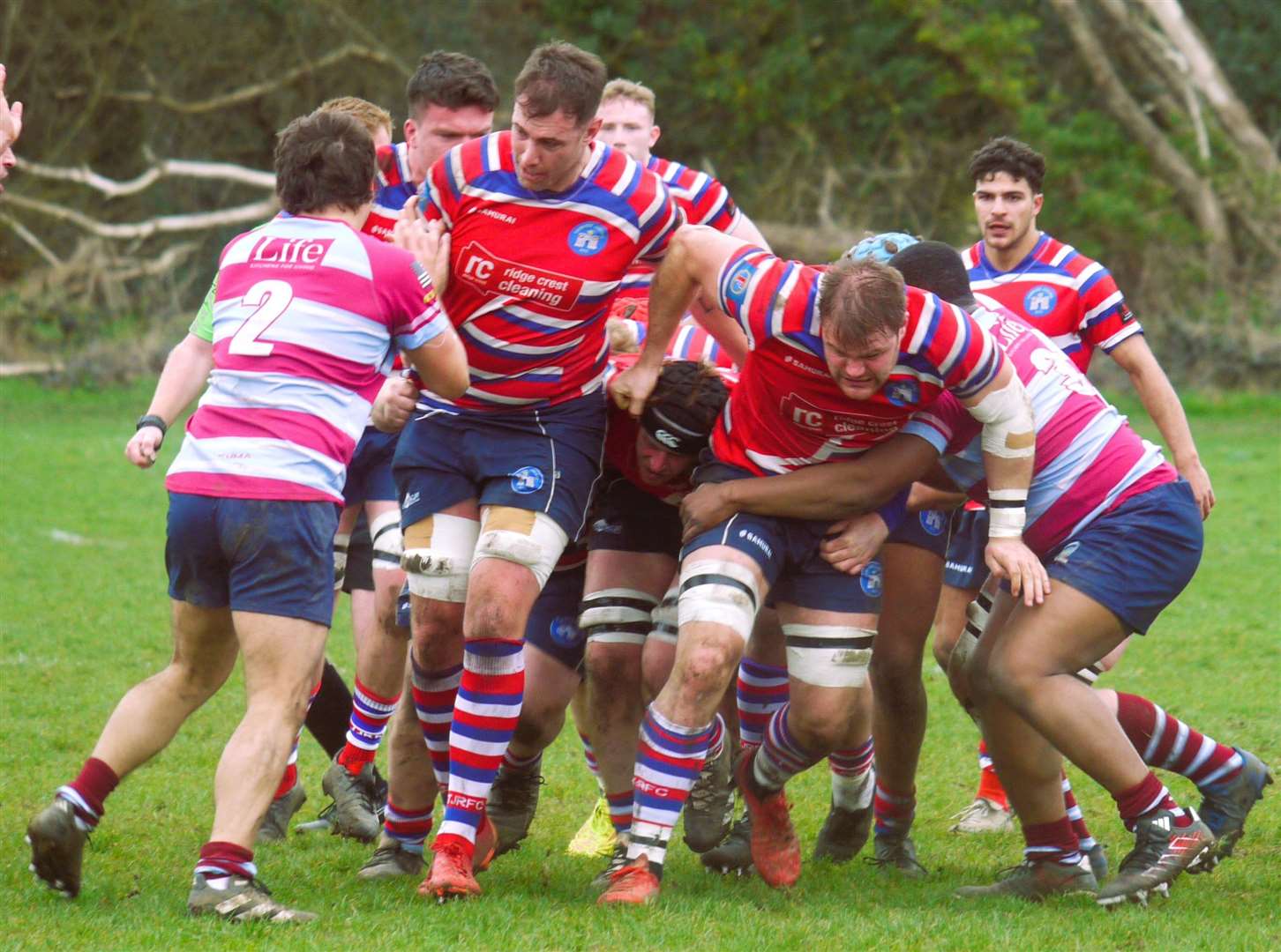 The Tonbridge pack rumble forward against Wimbledon. Picture: Adam Hookway