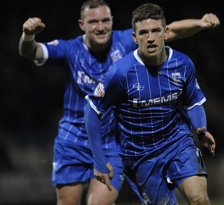 Cody McDonald celebrates scoring against Walsall Picture: Barry Goodwin