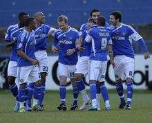 Macclesfield celebrate a goal against the Gills