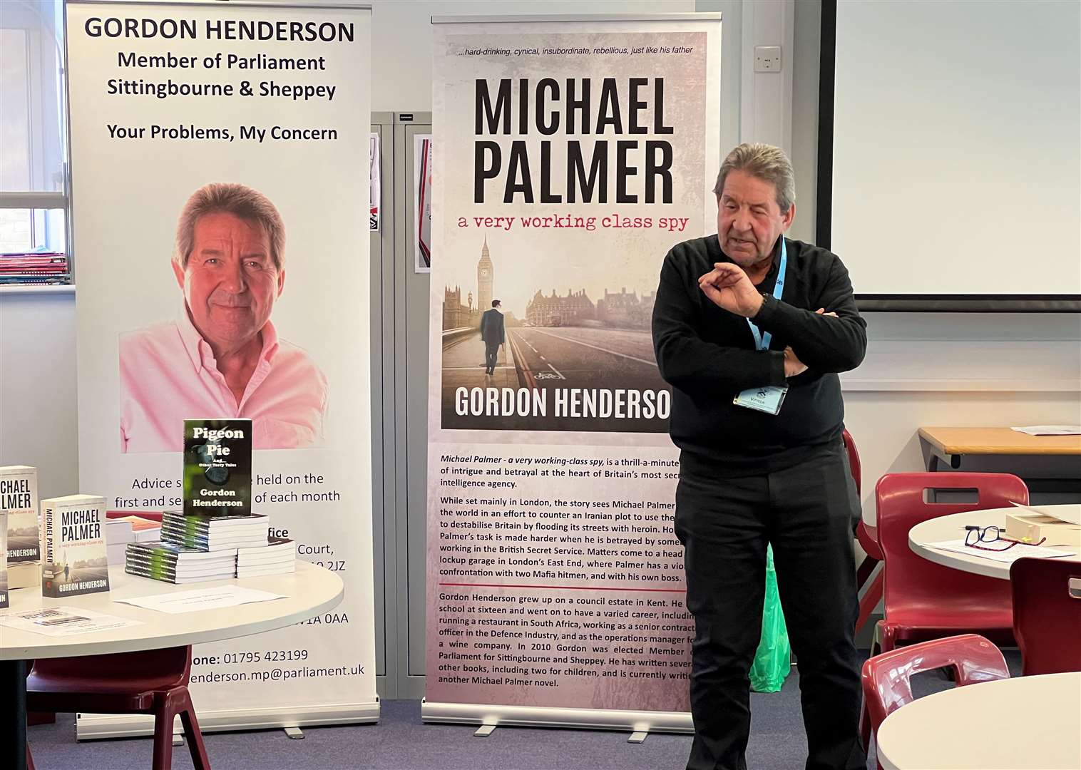 MP Gordon Henderson at his book launch in Fulston Manor School