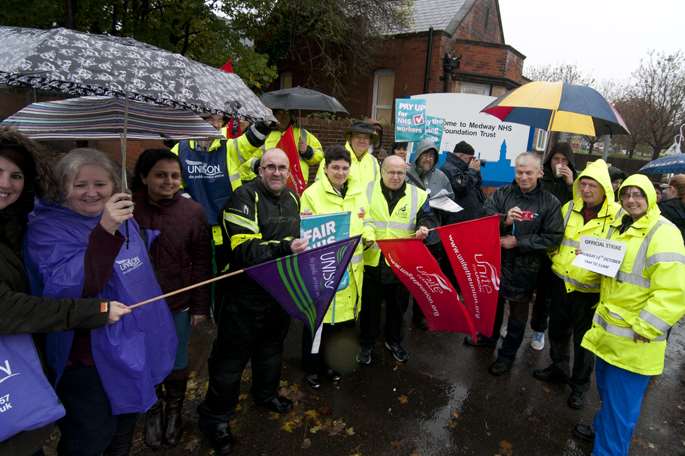 The picket line outside Medway Maritime Hospital in Gillingham. Picture: Cesar Dela Rosa Velasco