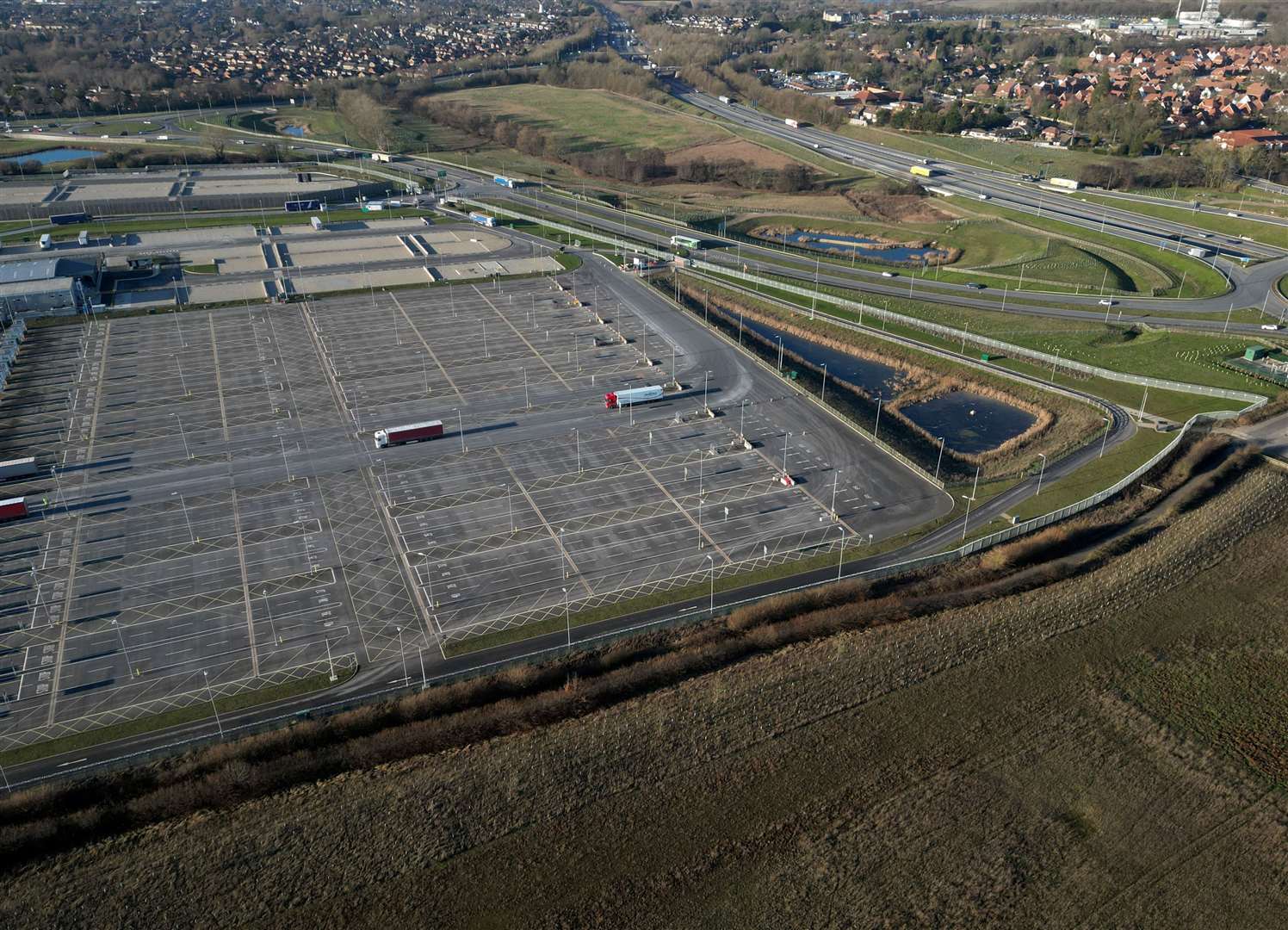 The Sevington Border Control Post, which forms part of the Sevington Inland Border Facility site, sits next to Junction 10a of the M20. Picture: Barry Goodwin