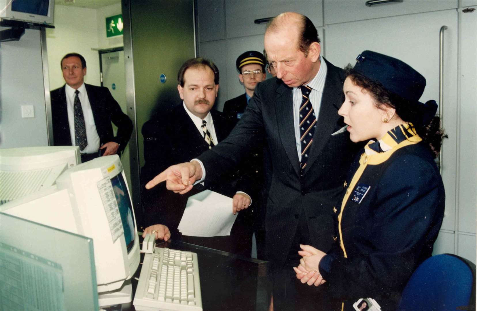 During its opening, the Duke of Kent travelled by train from London to Ashford with Transport Secretary Sir George Young for the opening ceremony. Customer care worker Maria Lawrence is pictured explaining to the Duke how to book a ticket