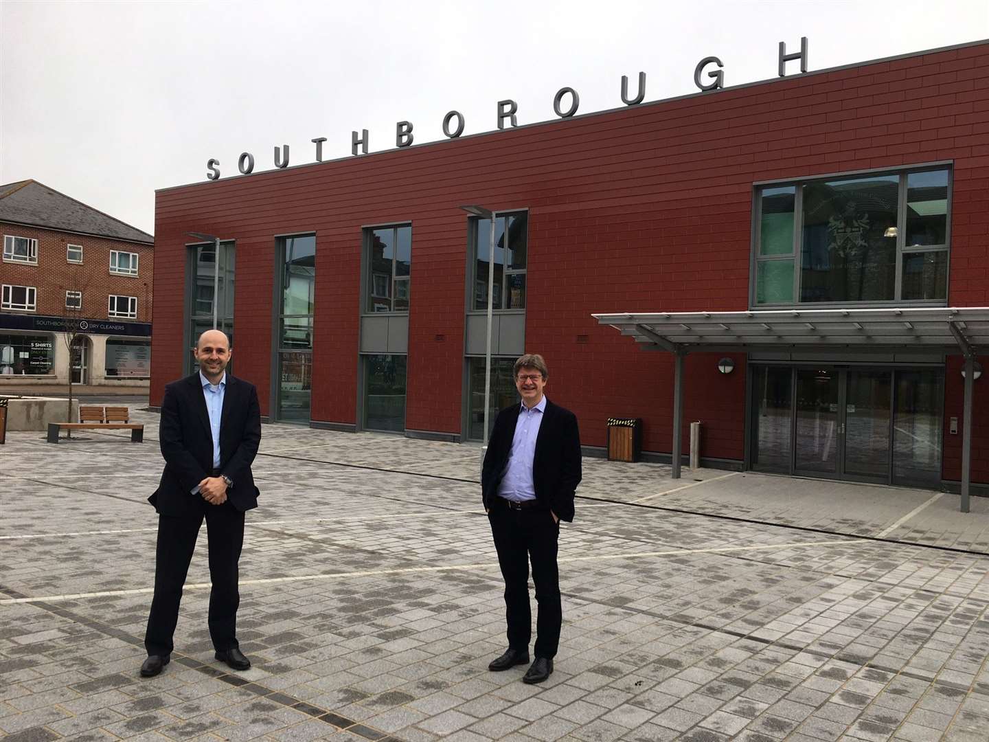 The new centre's project manager Jonathan White with MP Greg Clark outside the civic centre