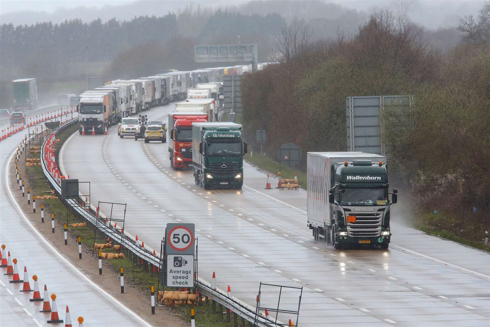 Operation Stack in place on M20 due Storm Gareth..M20 Bridge, Sandyhurst Lane, Ashford..Picture: Andy Jones. (7792394)