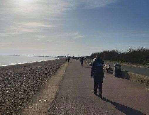 Police patrolling Hythe seafront