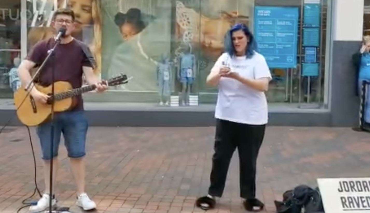 Jordan Ravenhill and friend June Buckingham went viral following sign language performance. Picture: Jordan Ravenhill