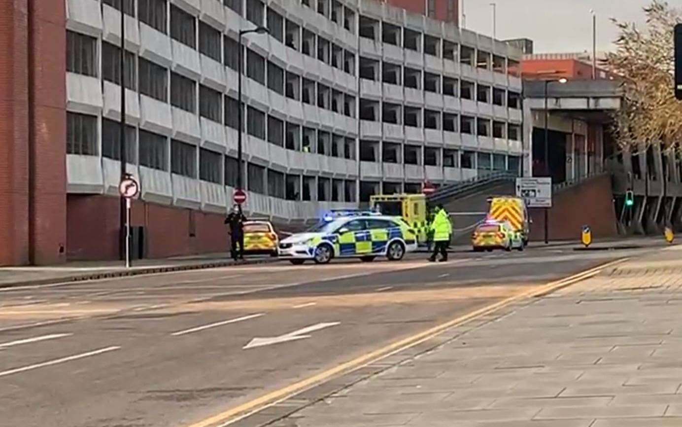 Police at the scene of the incident outside the Pentagon Shopping Centre in Chatham on Thursday