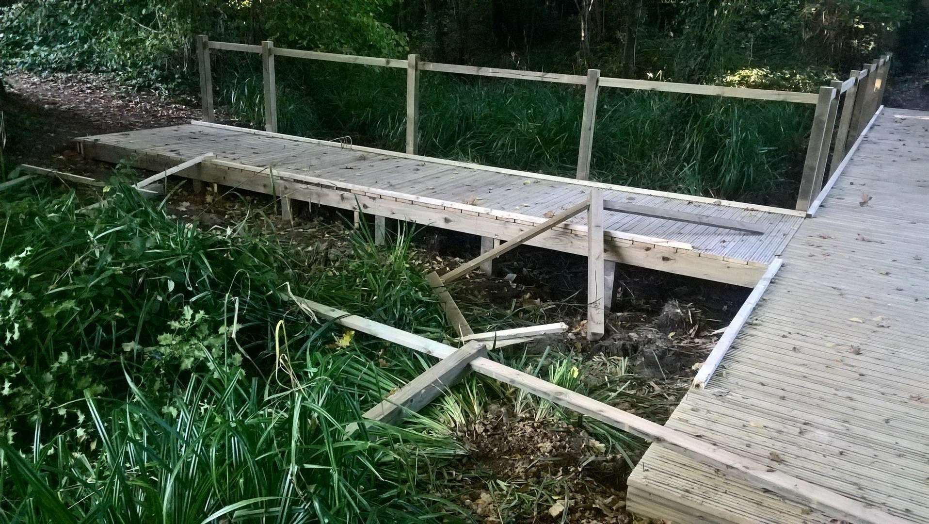 The pedestrian bridge was smashed up