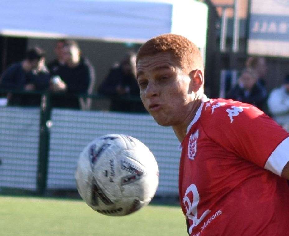 In-form forward Tashi-Jay Kwayie - is expected to return for Faversham this weekend, having missed Tuesday’s 1-0 home loss to Larkfield & New Hythe. Picture: Alan Coomes