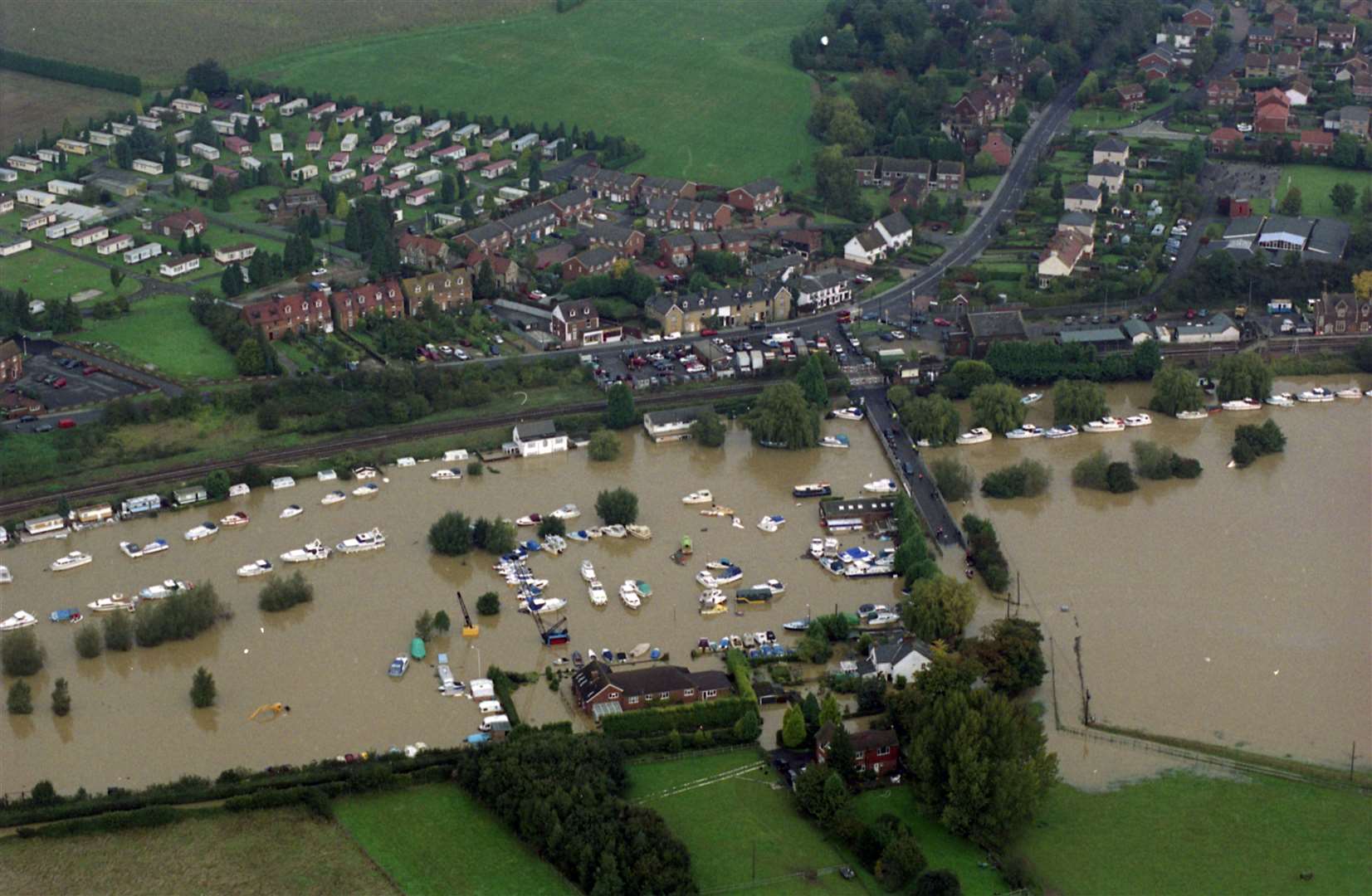 The river at Wateringbury threatening to spill into the streets