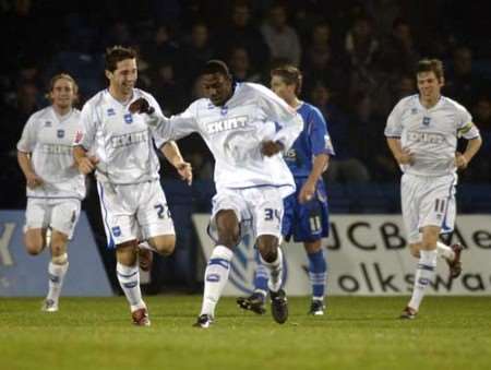 Bas Savage celebrates his Priestfield winner. Picture: GRANT FALVEY