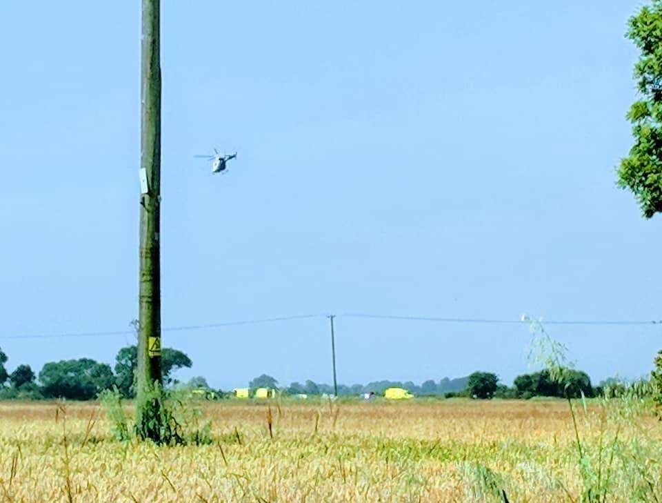 The air ambulance at the scene near Hamstreet. (2916445)