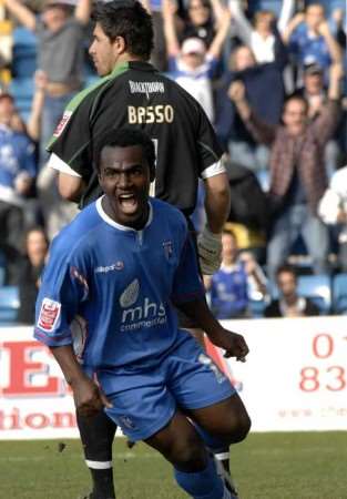 Dean McDonald wheels away in celebration after his winning goal. Picture: GRANT FALVEY