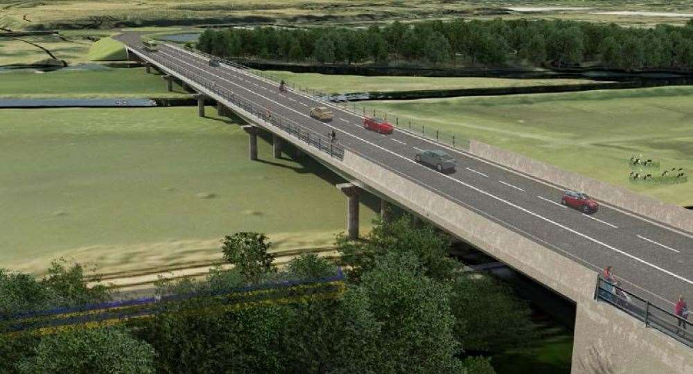 A CGI showing how the proposed Sturry Link Road and viaduct near Canterbury will look