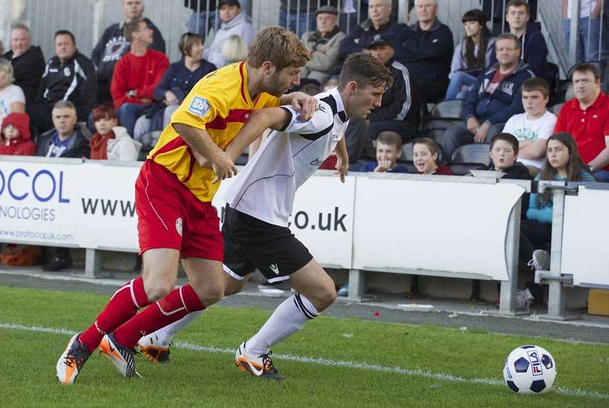 James Rogers in action for Dartford against Hyde