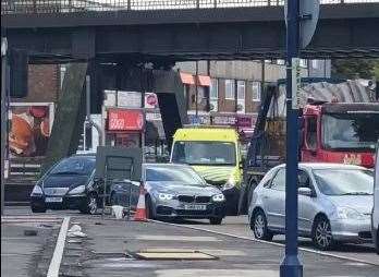 Adam Davis, owner of Eden Barbers, High Street, Strood, captures the moment an ambulance tries to get through traffic travelling towards the retail park (10261319)