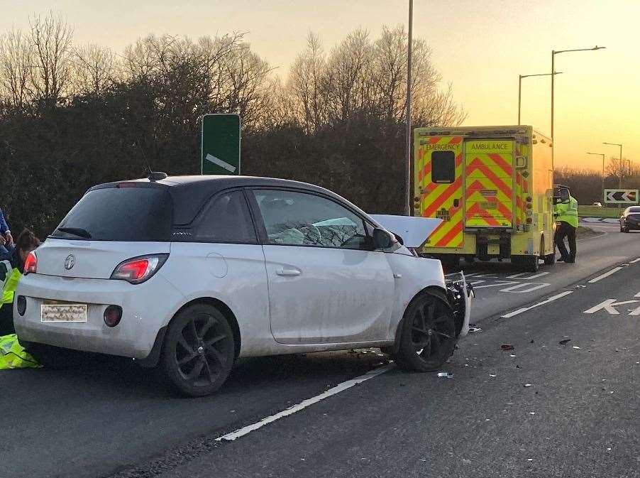 Police have partly blocked Romney Marsh Road following the crash. Picture: Steve Salter