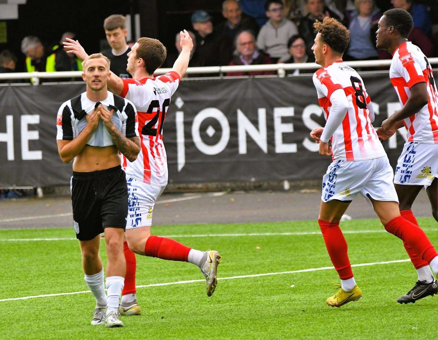 Sheppey's Josh Wisson celebrates making it 1-1 at Merthyr Town. Picture: Marc Richards