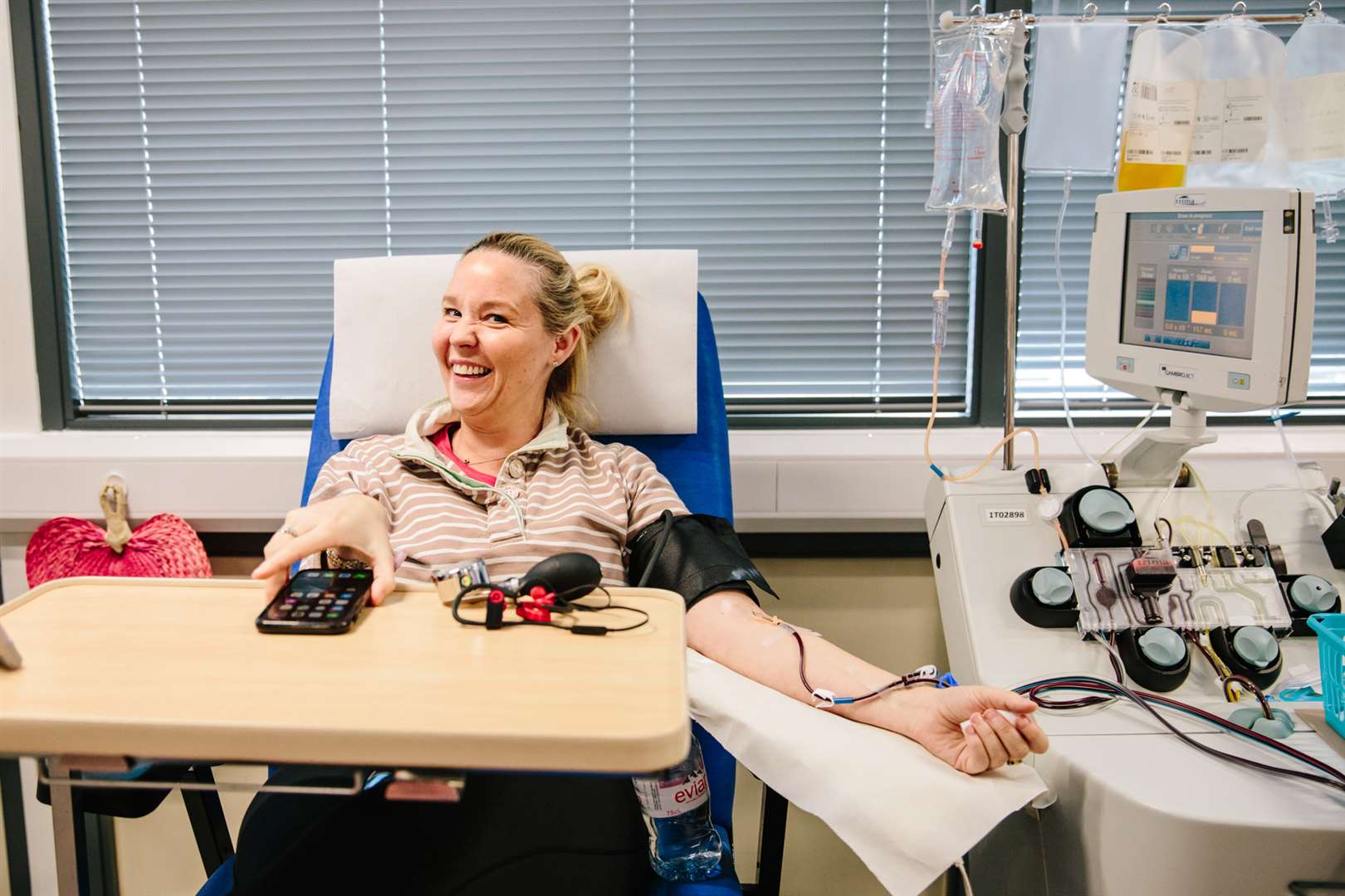 Recovered coronavirus patient Laura Martin donating convalescent plasma (Kirsty Hamilton/NHSBT/PA)