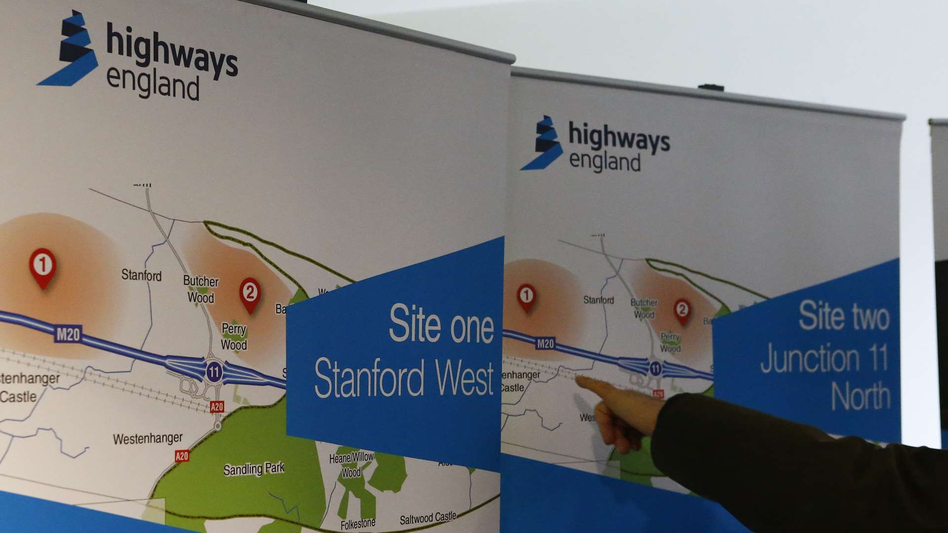 A public consultation display showing the two options for an Operation Stack lorry park in Stanford.