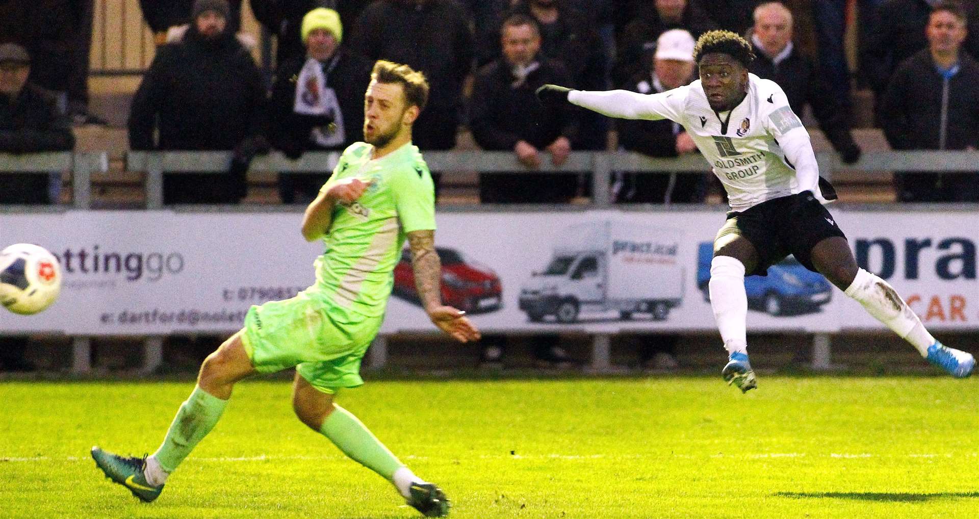 Luke Wanadio scores Dartford's third goal against Oxford City Picture: Sean Aidan