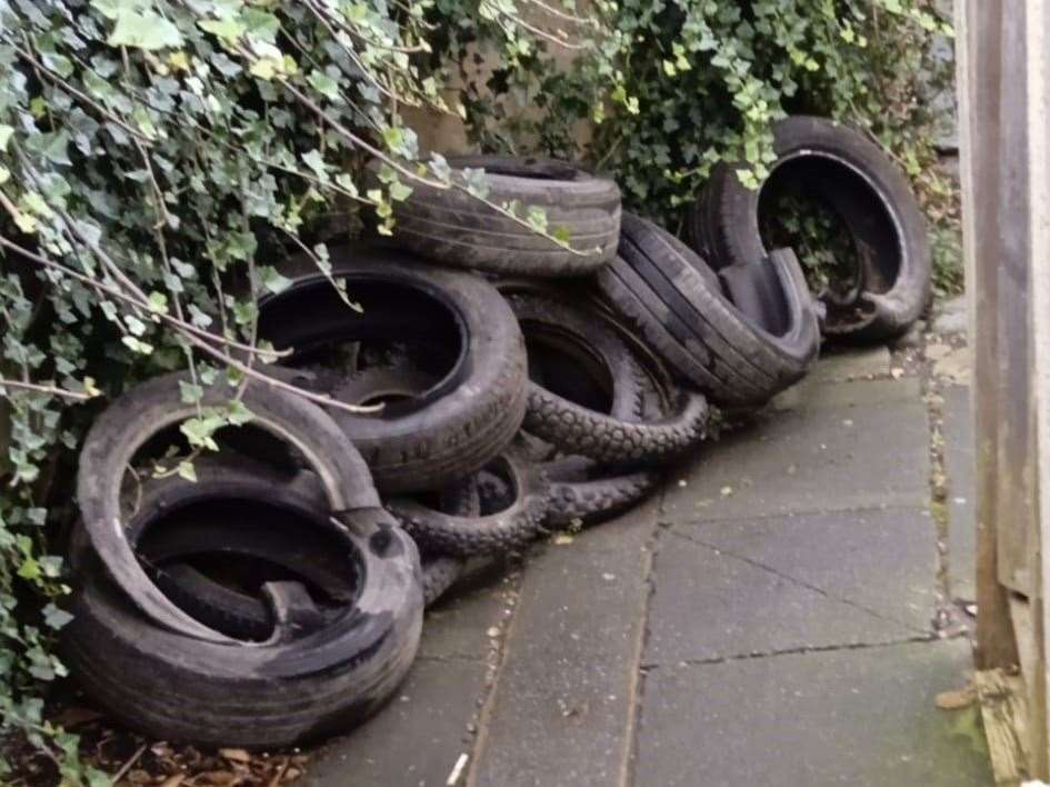 Tyres along a Sheerness alleyway. Picture: Carol Vaughan