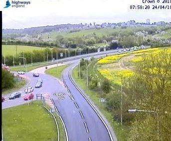 Police closed the road after a two-car crash. Picture: Highways England (1602292)