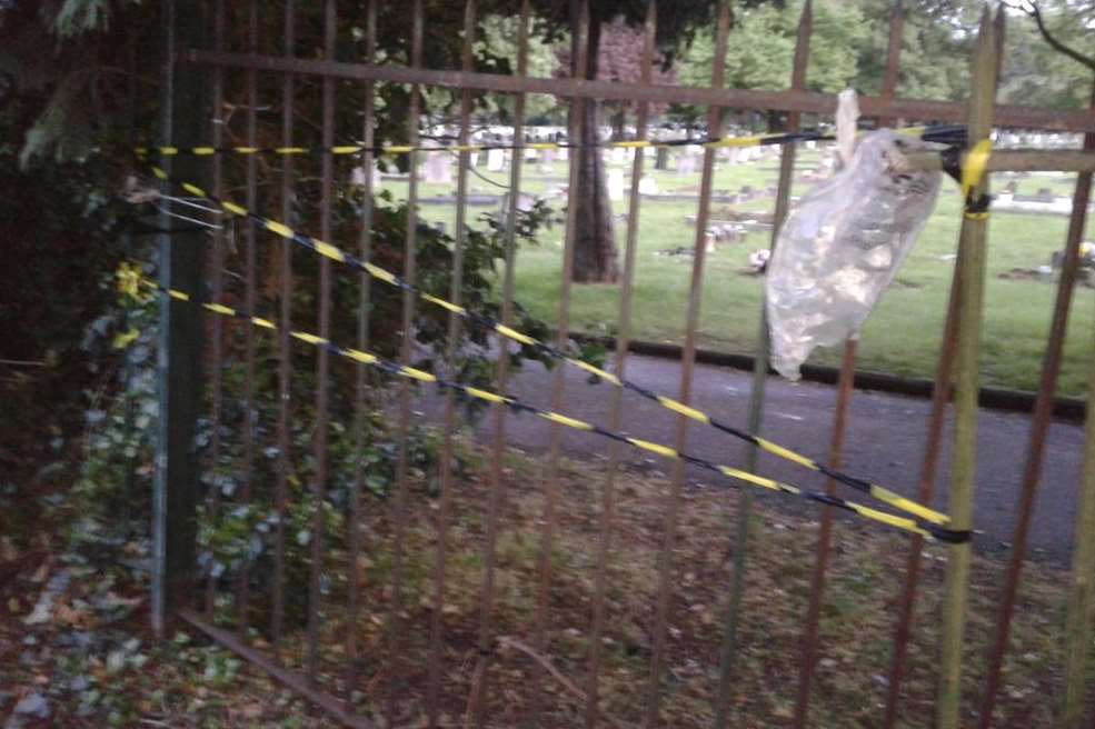 Tape supports a metal railing that put Danisha Fowler in hospital