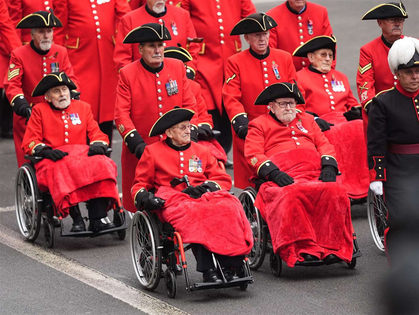 Chelsea Pensioners during the Remembrance Sunday service at the Cenotaph in London (James Manning/PA)