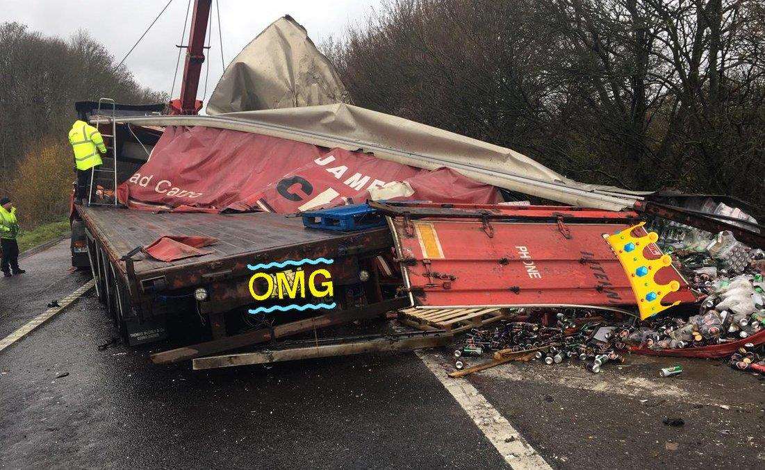 The driver was taken to hospital with head and arm injuries. Picture: @kentpoliceroads