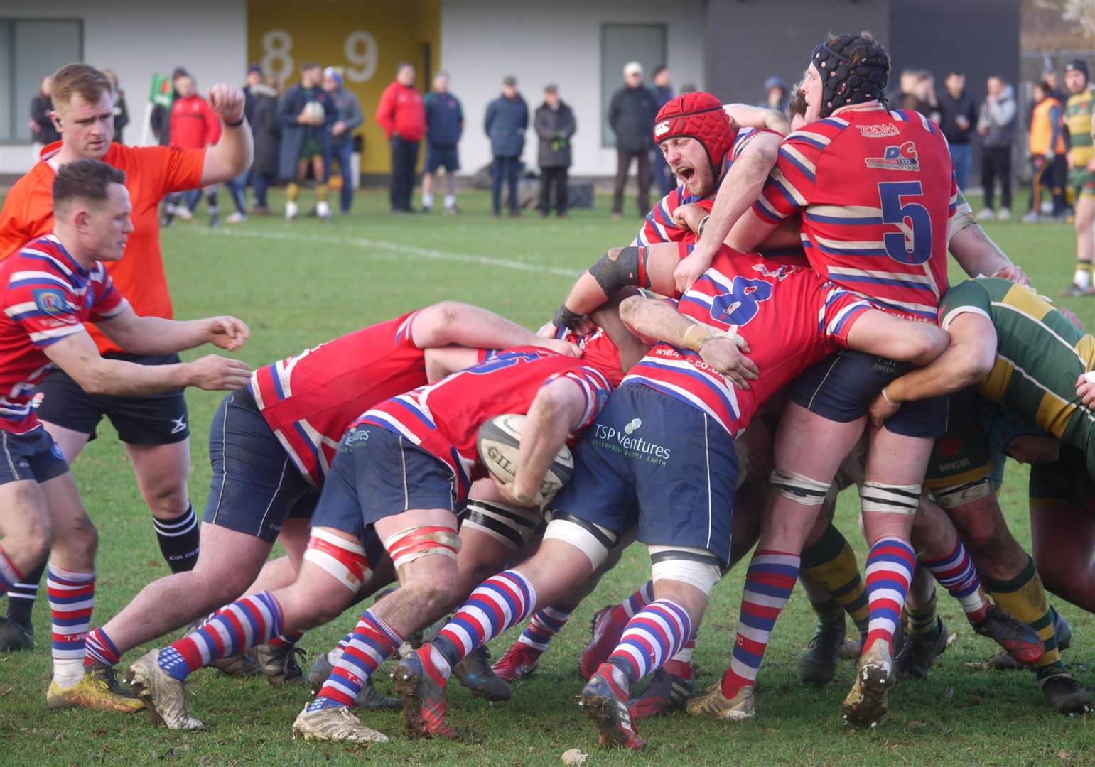 The Tonbridge Juddians pack drive forward at Barnes. Picture: Adam Hookway