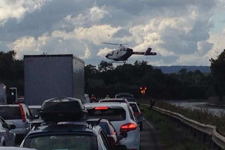 Air ambulance at the scene of M20 crash