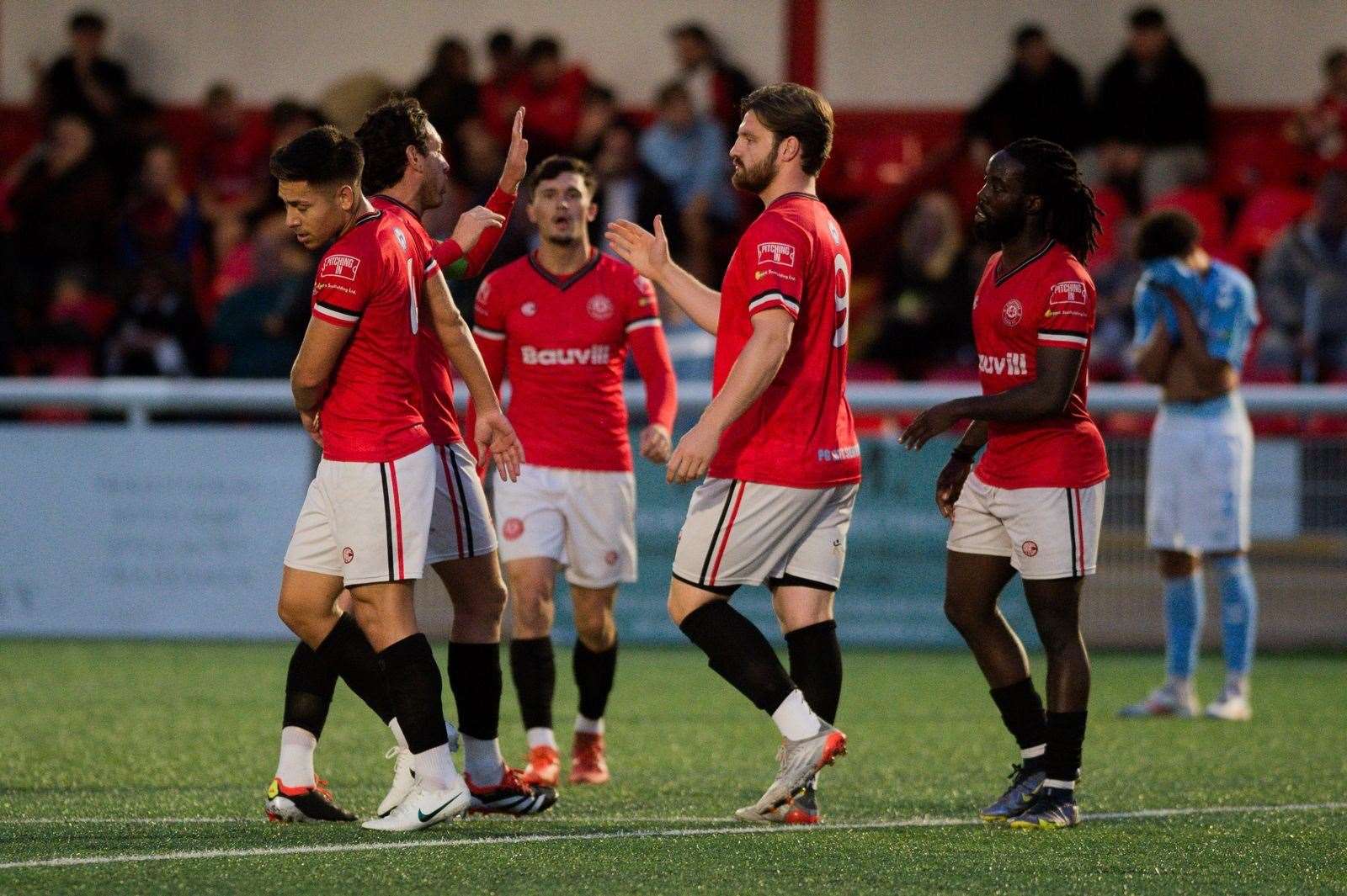 Chatham Town celebrate Bradley Sach's goal against Coventry City u21s Picture: @shotbytxm