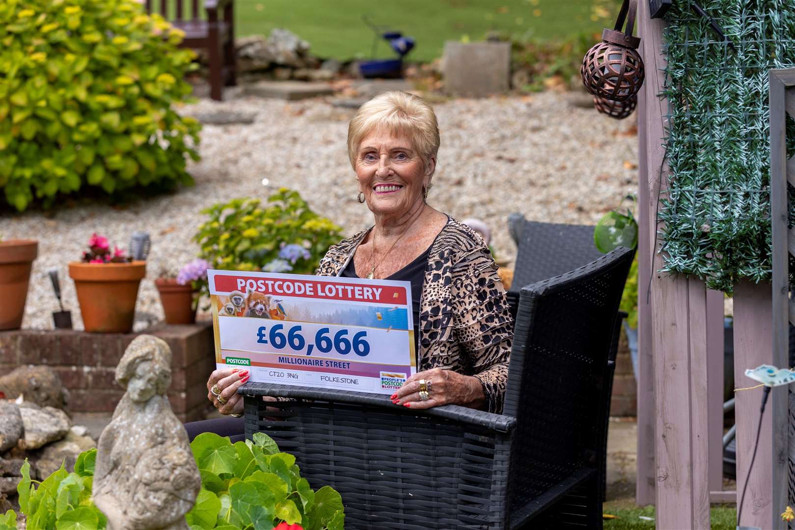 Shirley Hehir waltzed in her back garden after winning £66,666. Picture: People's Postcode Lottery