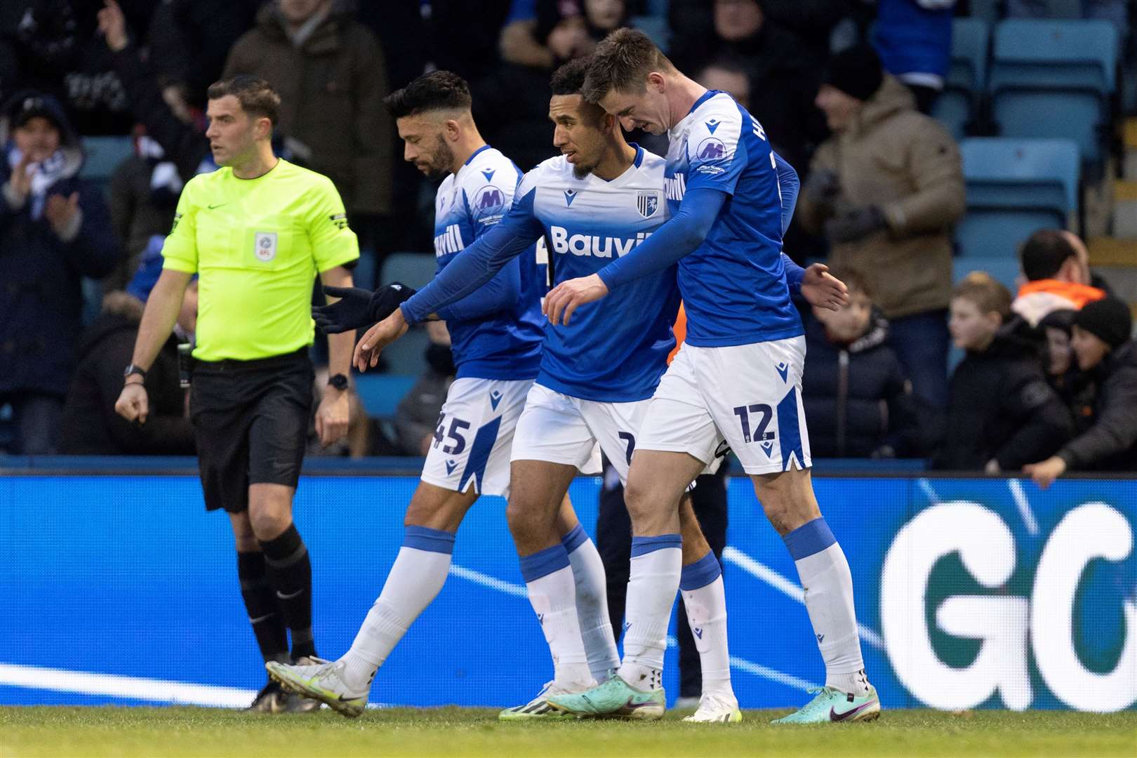 Oli Hawkins scores the opener. Gillingham v Forest Green Rovers, League 2, January 20, 2024 Picture: @Julian_KPI