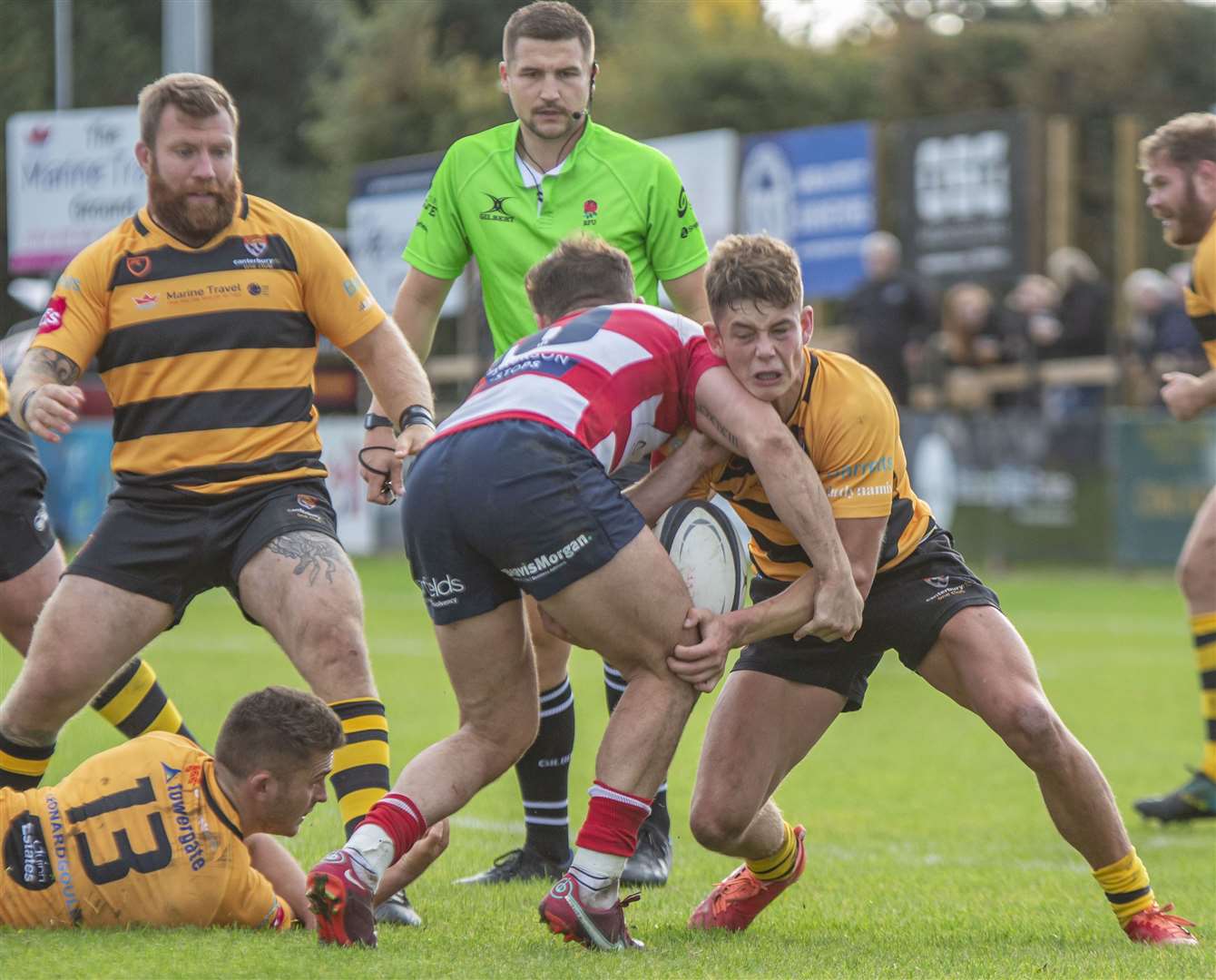 Will Calder fights Dorking for possession. Picture: Phillipa Hilton