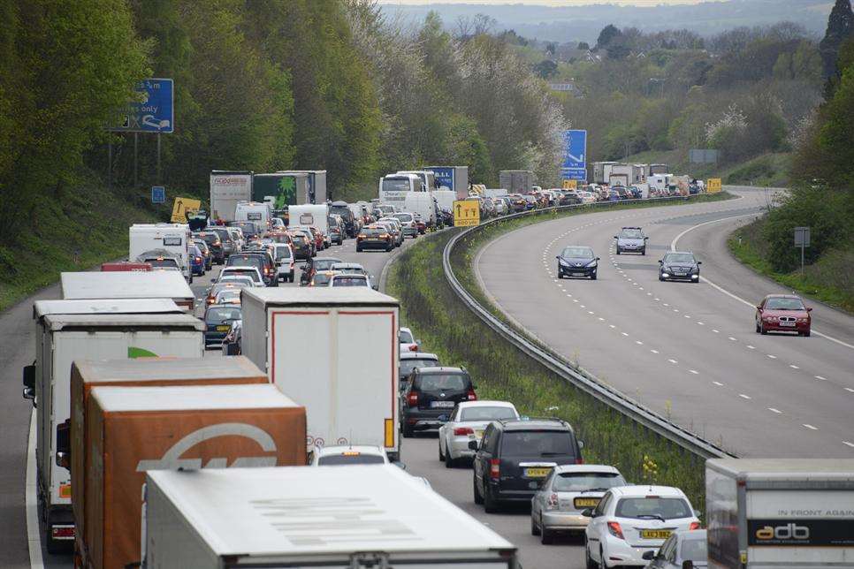 Tailbacks on the M20. Stock image.