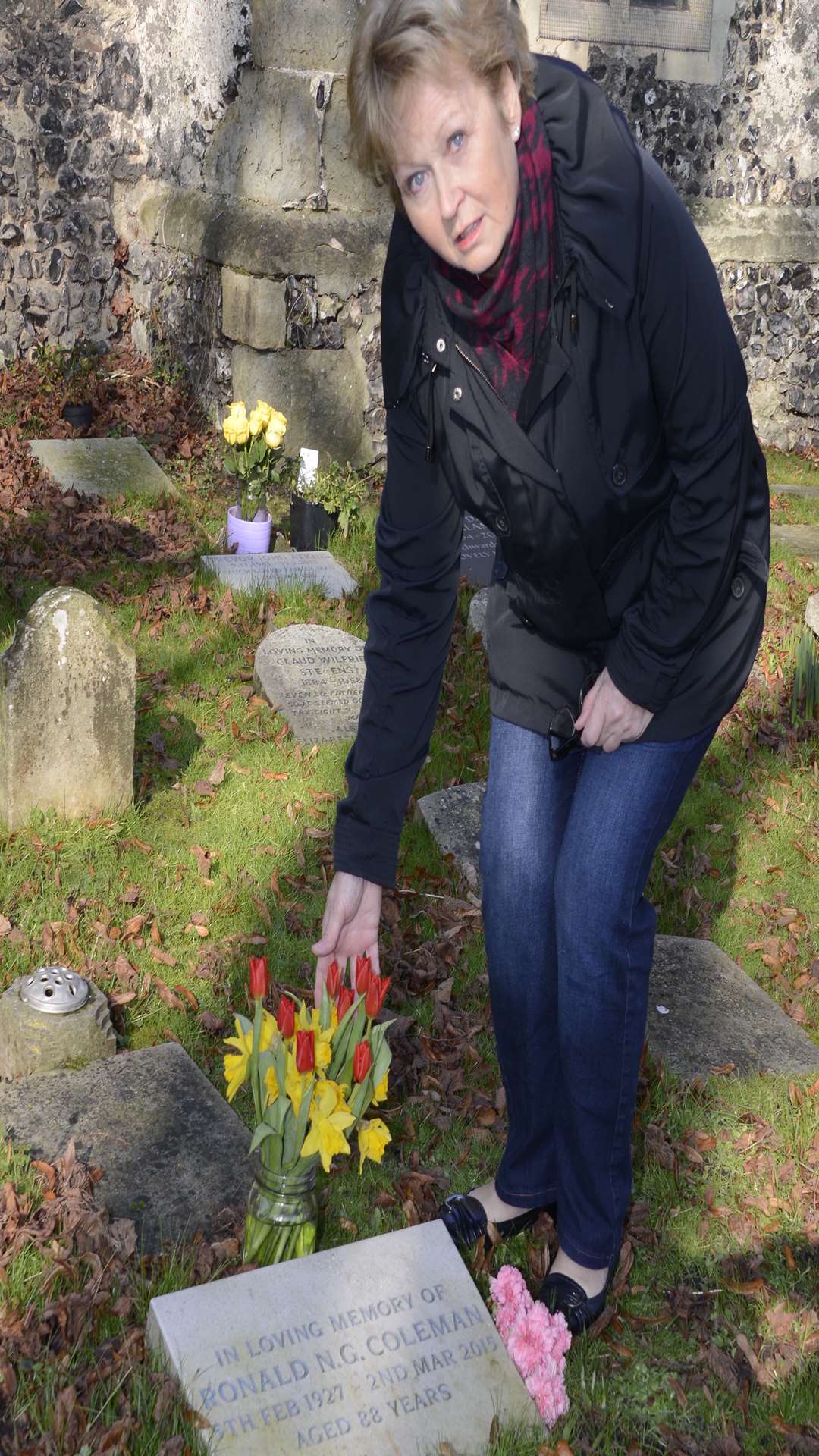 Lynette Coleman at her father's memorial stone