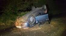 The car flipped on its roof after skidding on ice in Station Road, St Margaret's