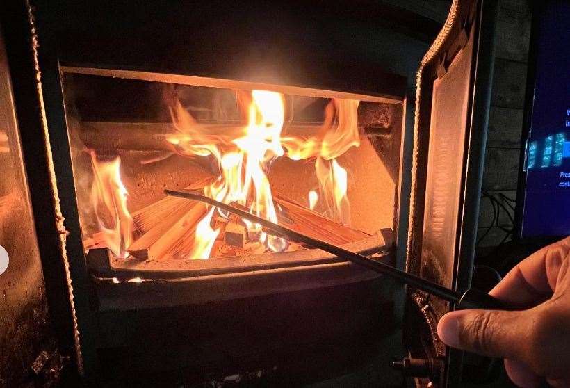 The actor made use of the log burner in Port Lympne's Tiger Lodge. Picture: Ashley Walters/Instagram