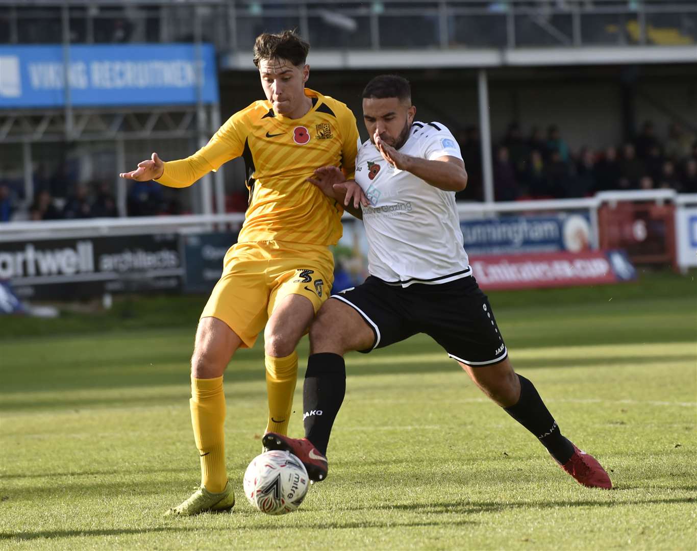 Dover midfielder Jai Reason gets to work against Southend Picture: Tony Flashman