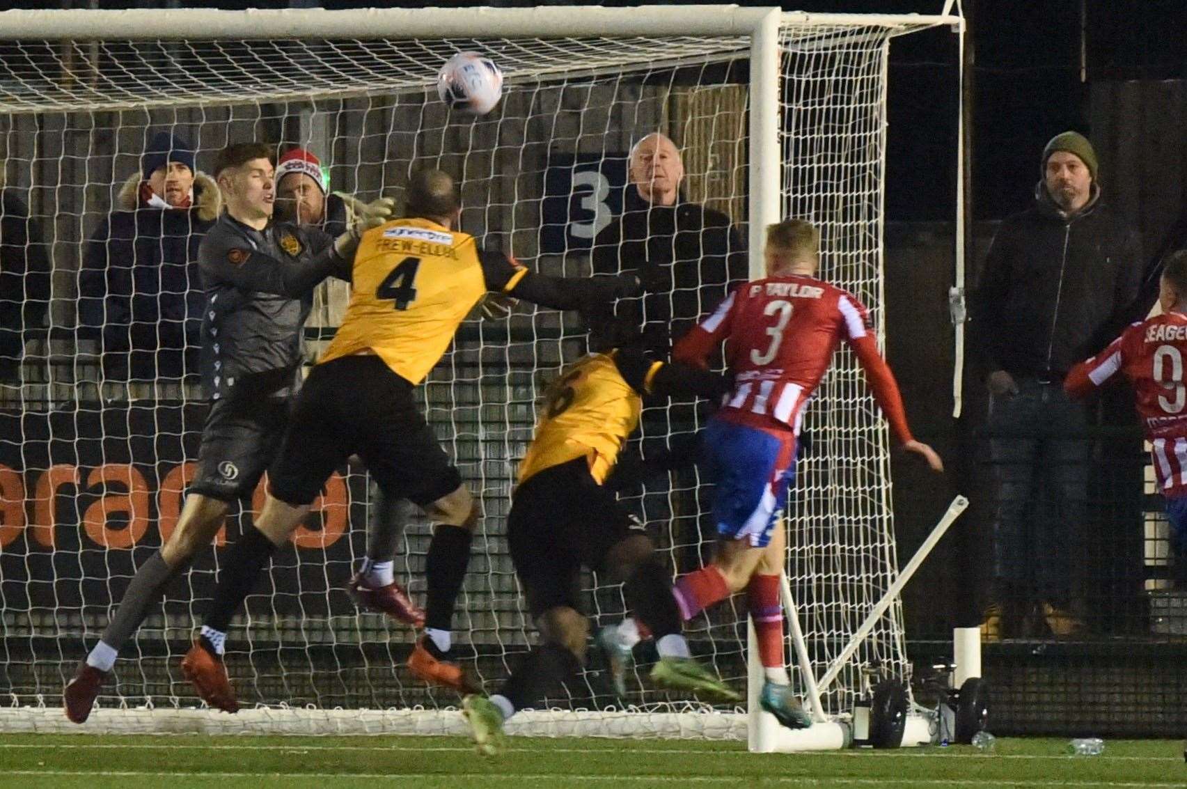 Bobby-Joe Taylor scores Dorking's 96th-minute winner. Picture: Steve Terrell