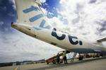 The tailfin of a Flybe aeroplane, similar to the one which will be flying passengers from Manston to Edinburgh