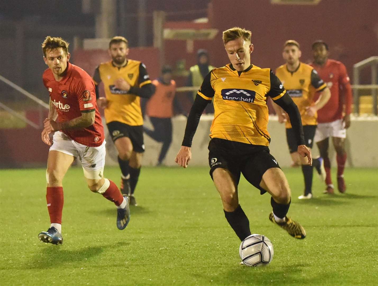 Maidstone midfielder Sam Corne scored twice in the win at Ebbsfleet Picture: Steve Terrell