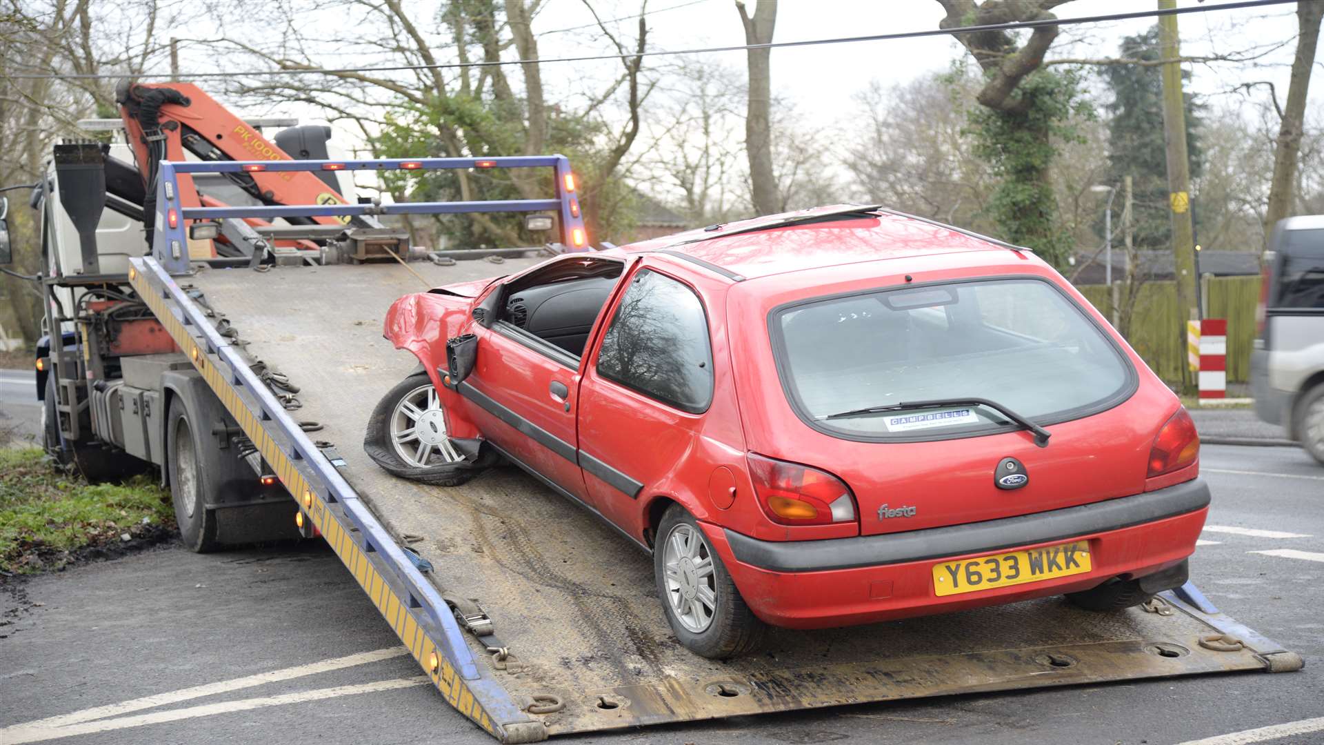 A recovery lorry has removed the car