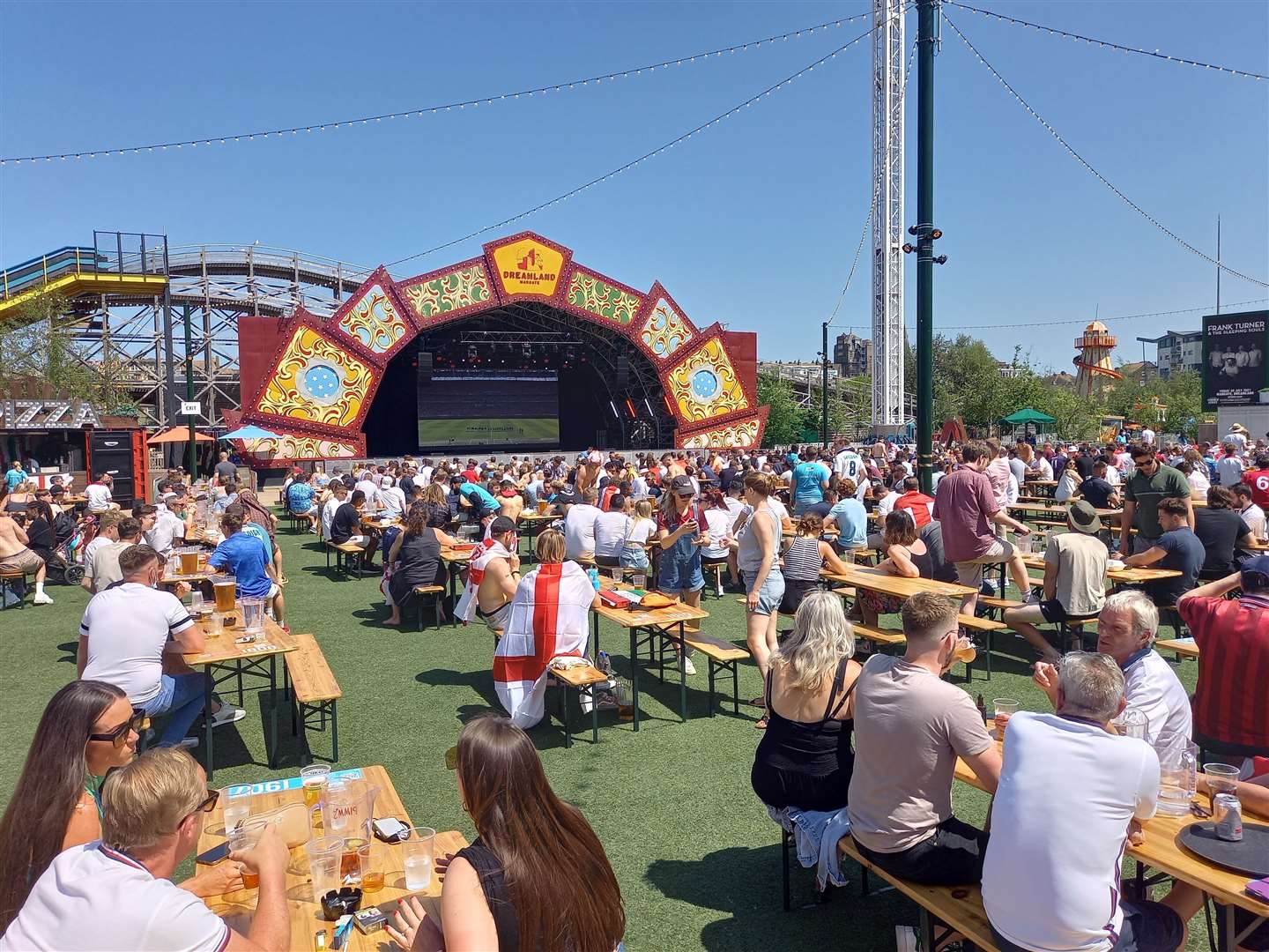 Fans at Dreamland in Margate watching the football