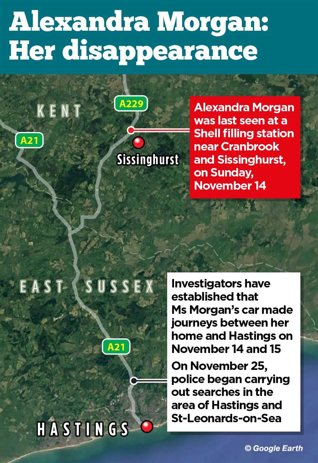 Alexandra Morgan has been missing since Sunday, November 14