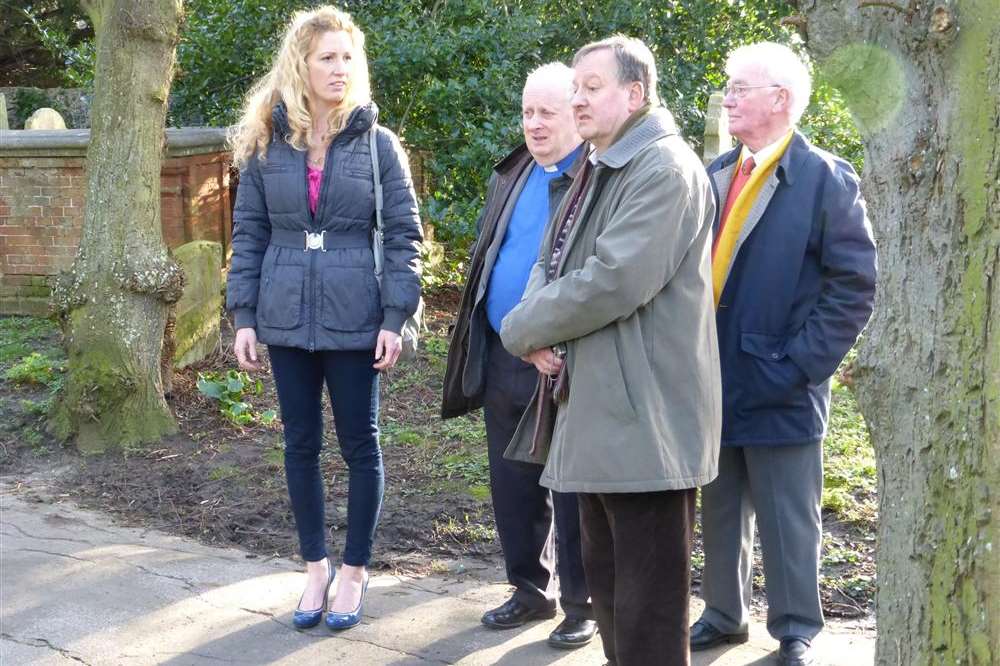 Weather girl Kaddy Lee-Preston with the Rev Jonathan Cruickshank and parishioners at launch of fundraising for major restoration to the church and tower at St Peter the Apostle-in-Thanet Church, St Peters, Broadstairs. Picture: Paddy Earp