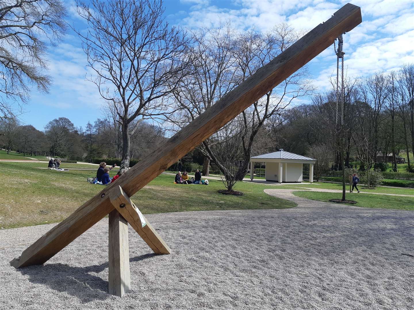 The out of bounds swing with the seat removed from the chain at Russell Gardens